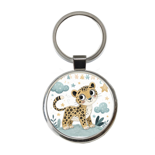 Leopard Children's Illustration Style Round Metal Keychain