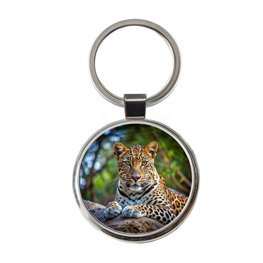 Leopard Round Metal Keychain