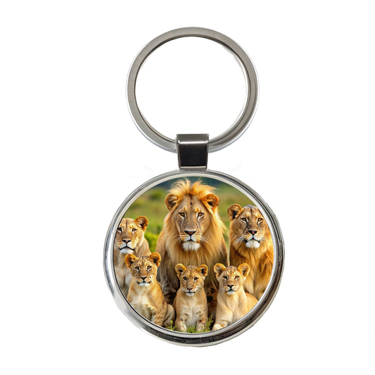 Lion Pride Family Round Metal Keychain