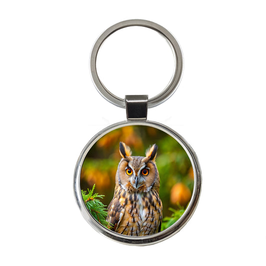 Long-Eared Owl Raptor Bird Of Prey Round Metal Keychain