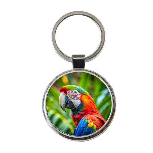 Macaw Parrot Bird Round Metal Keychain