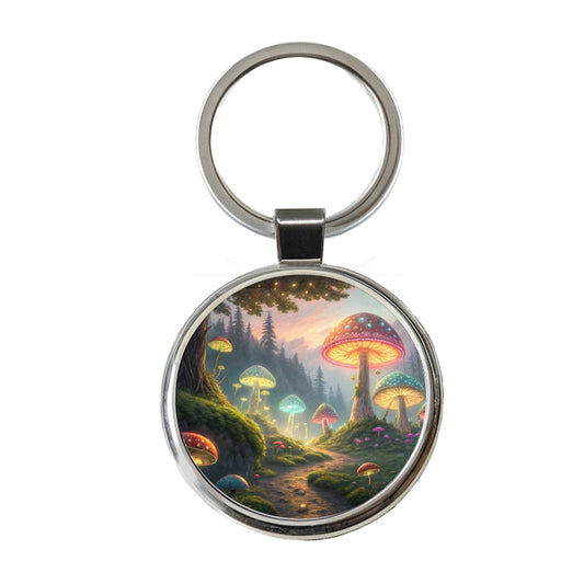 Magical Mushroom Garden Path Round Metal Keychain