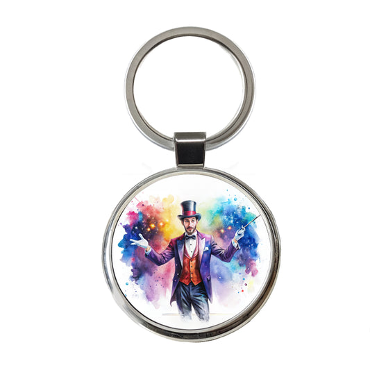 Magician Magic Watercolor Round Metal Keychain