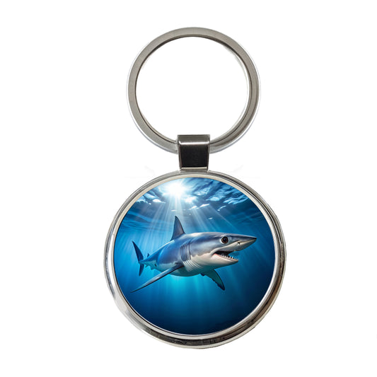 Mako Shark Round Metal Keychain