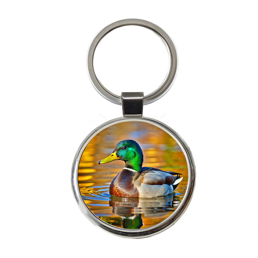 Mallard Duck Round Metal Keychain