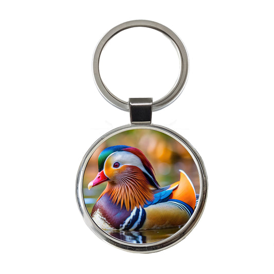 Mandarin Duck Round Metal Keychain