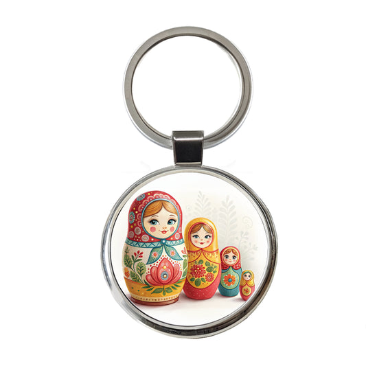 Matryoshka Russian Nesting Dolls Round Metal Keychain
