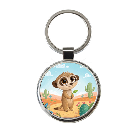 Meerkat Children's Illustration Style Round Metal Keychain