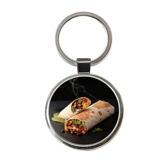 Mexican Burrito Round Metal Keychain