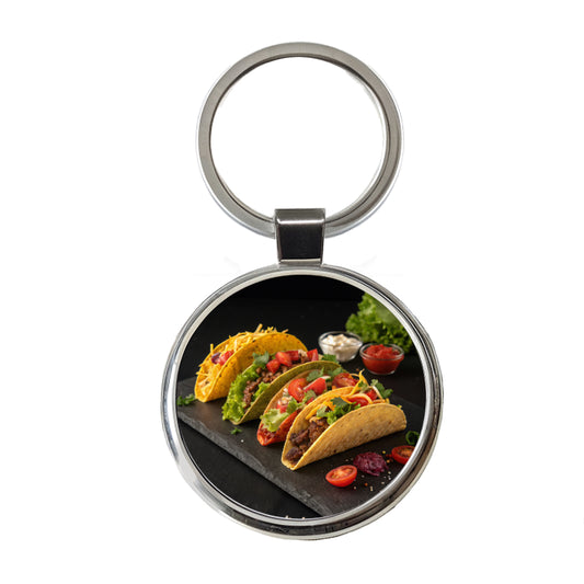 Mexican Tacos Round Metal Keychain