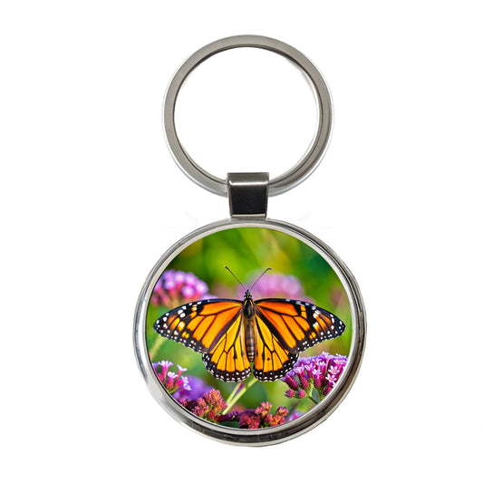 Monarch Butterfly Round Metal Keychain