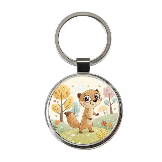 Mongoose Children's Illustration Style Round Metal Keychain