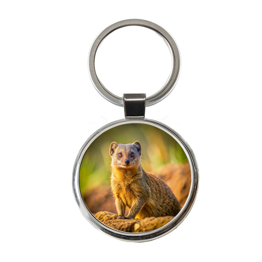 Mongoose Round Metal Keychain