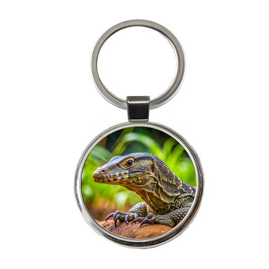 Monitor Lizard Reptile Round Metal Keychain