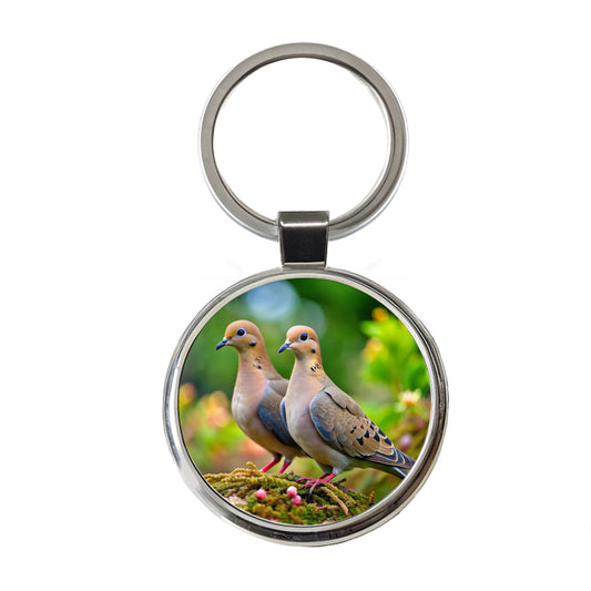 Mourning Doves Backyard Bird Round Metal Keychain