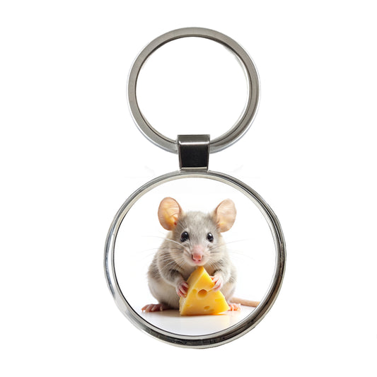 Mouse With A Piece Of Cheese Round Metal Keychain