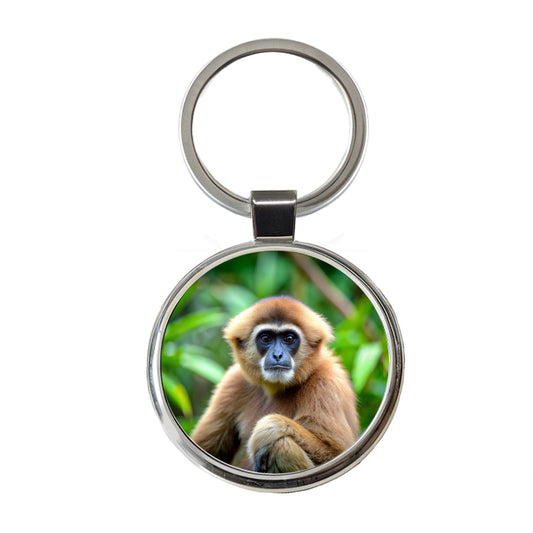 Muller's Gibbon Monkey Round Metal Keychain