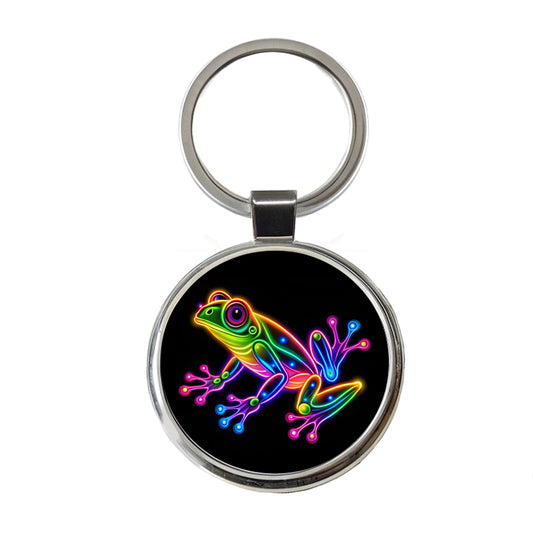 Neon Frog Round Metal Keychain