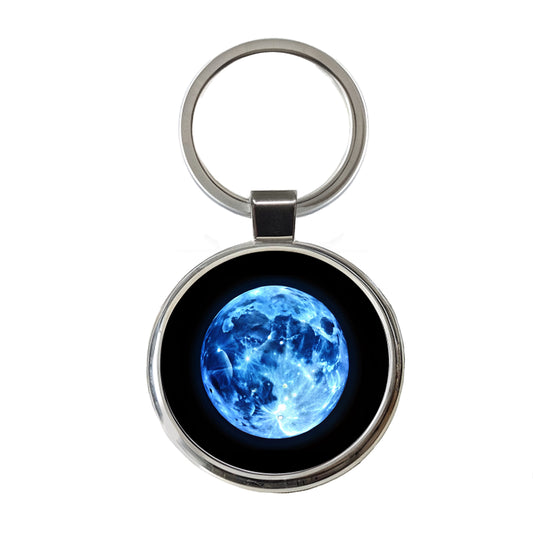 Once in a Blue Moon Round Metal Keychain