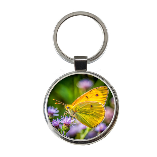 Orange Sulphur Butterfly Round Metal Keychain