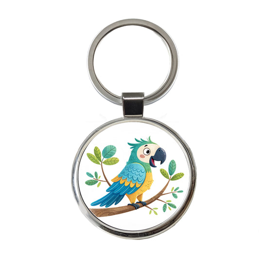 Parrot Children's Illustration Style Round Metal Keychain