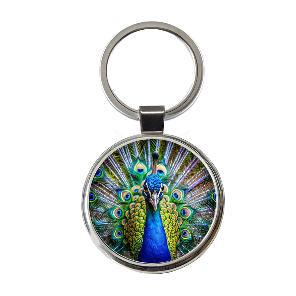 Peacock Round Metal Keychain
