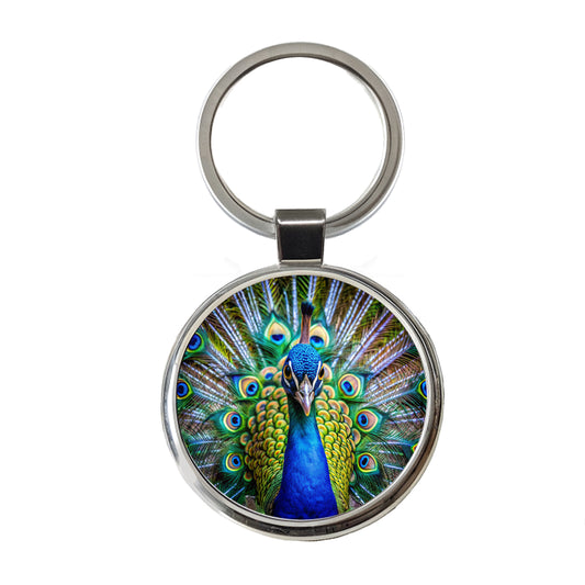 Peacock Round Metal Keychain