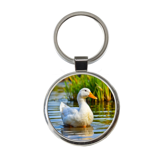 Pekin Duck Round Metal Keychain