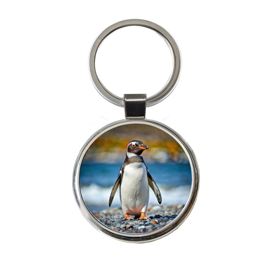 Penguin Round Metal Keychain