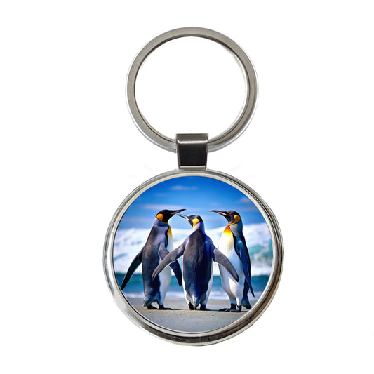 Penguins Round Metal Keychain