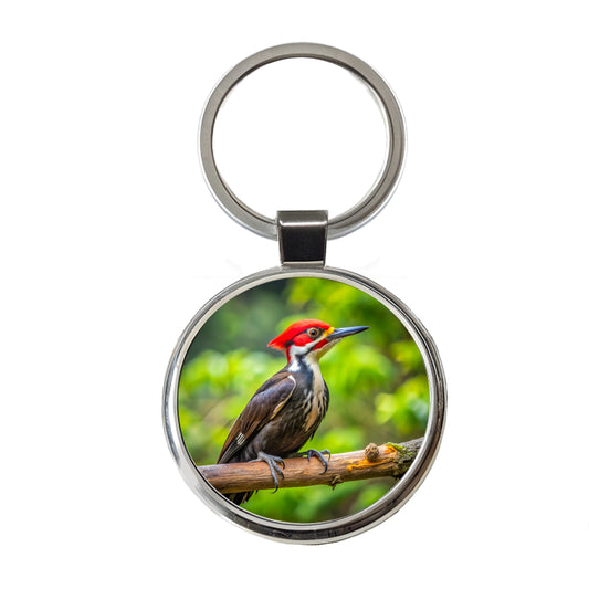 Pileated Woodpecker Backyard Bird Round Metal Keychain