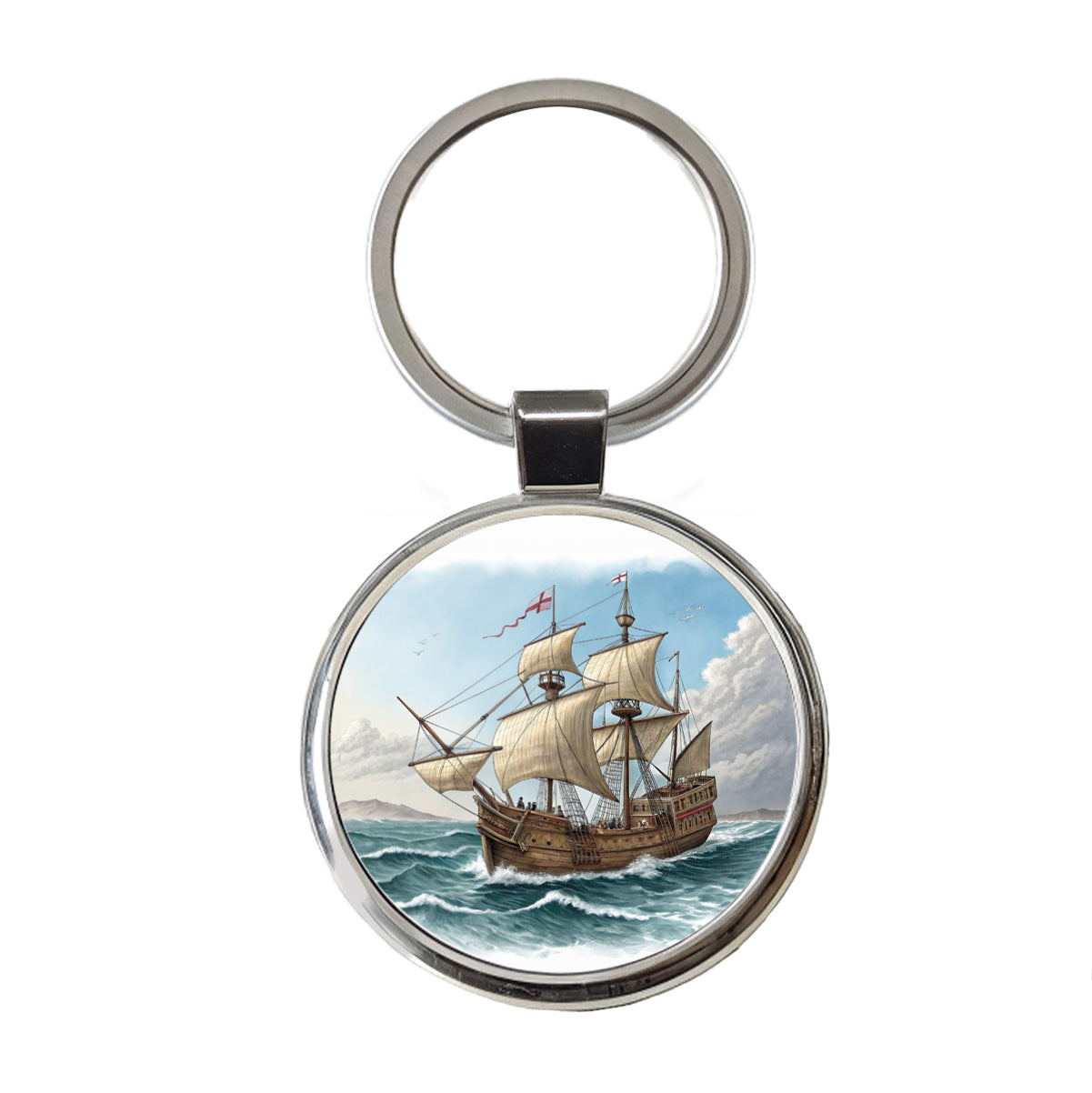 Pilgrim Mayflower 1620 Voyage Round Metal Keychain