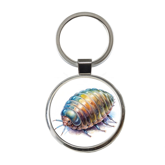Pill Bug Watercolor Round Metal Keychain