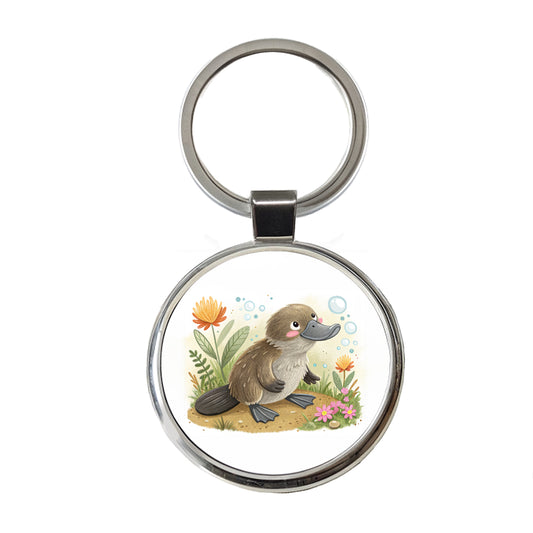 Platypus Children's Illustration Style Round Metal Keychain
