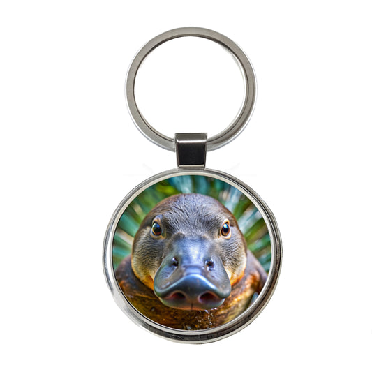 Platypus Face Round Metal Keychain