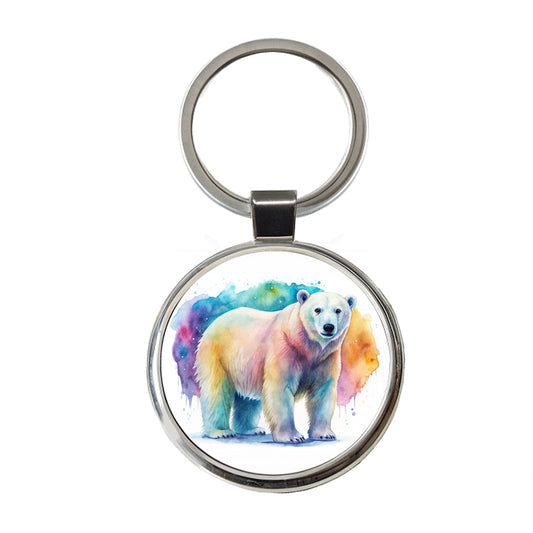 Polar Bear Watercolor Round Metal Keychain