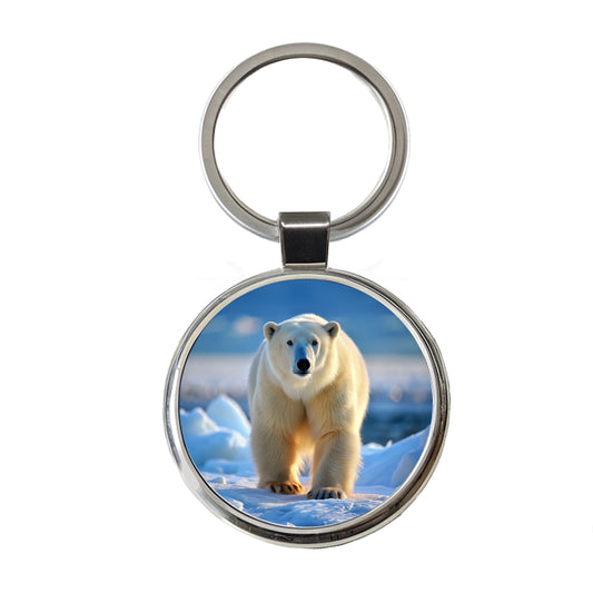Polar Bear Round Metal Keychain
