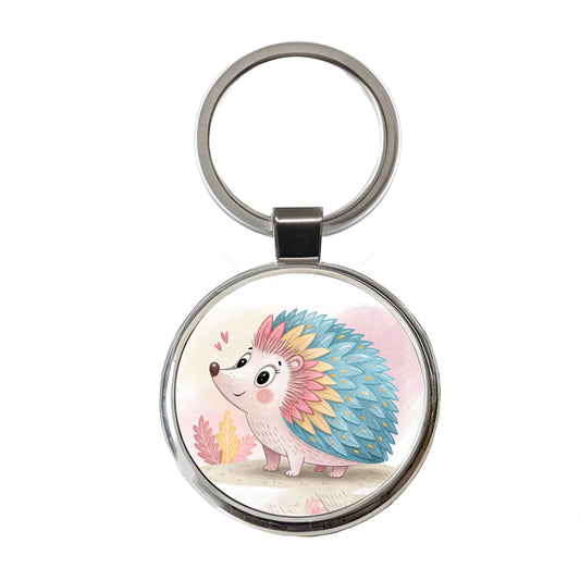 Porcupine Children's Illustration Style Round Metal Keychain