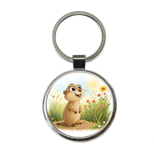 Prairie Dog Children's Illustration Style Round Metal Keychain