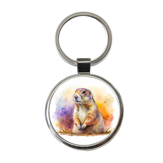 Prairie Dog Watercolor Round Metal Keychain