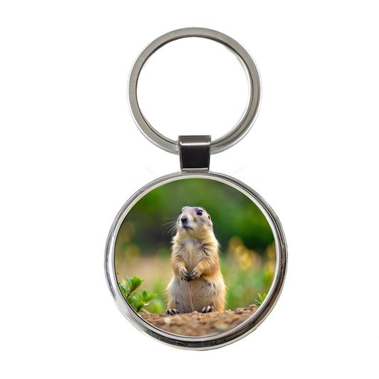 Prairie Dog Round Metal Keychain