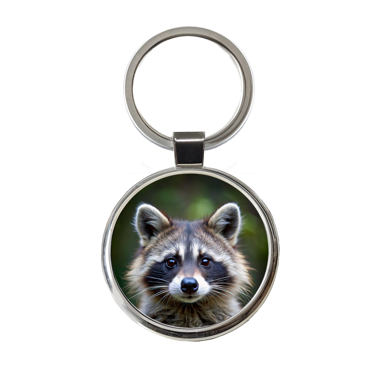 Raccoon Face Round Metal Keychain