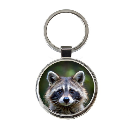 Raccoon Face Round Metal Keychain