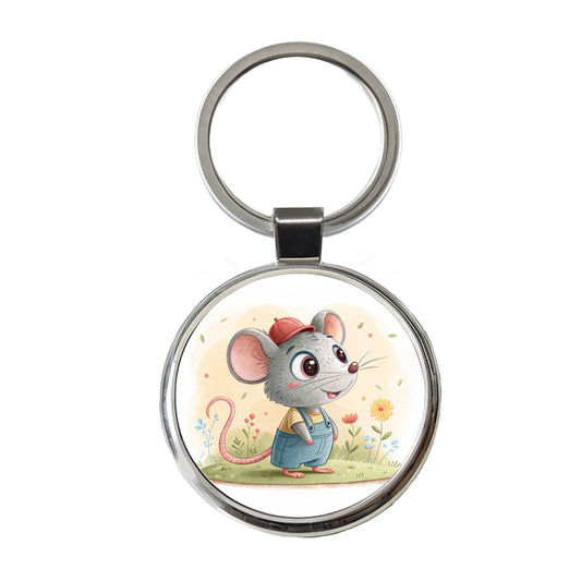 Rat Children's Illustration Style Round Metal Keychain