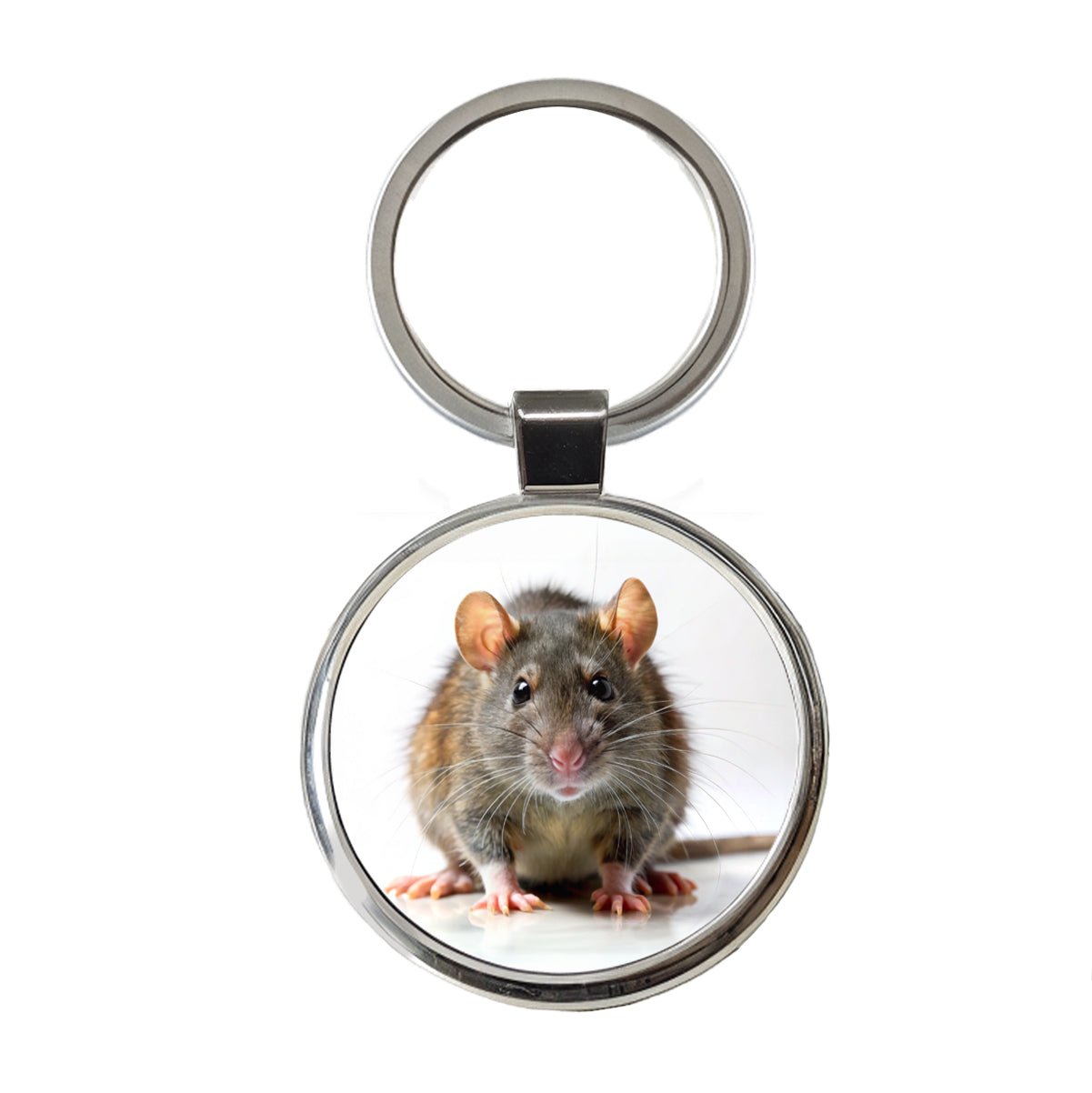Rat Round Metal Keychain