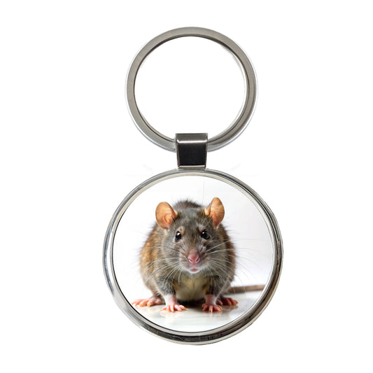Rat Round Metal Keychain