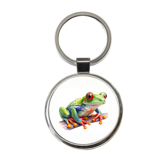 Red Eyed Tree Frog Watercolor Round Metal Keychain