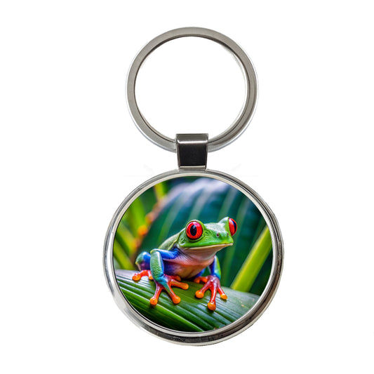 Red Eyed Tree Frog Round Metal Keychain