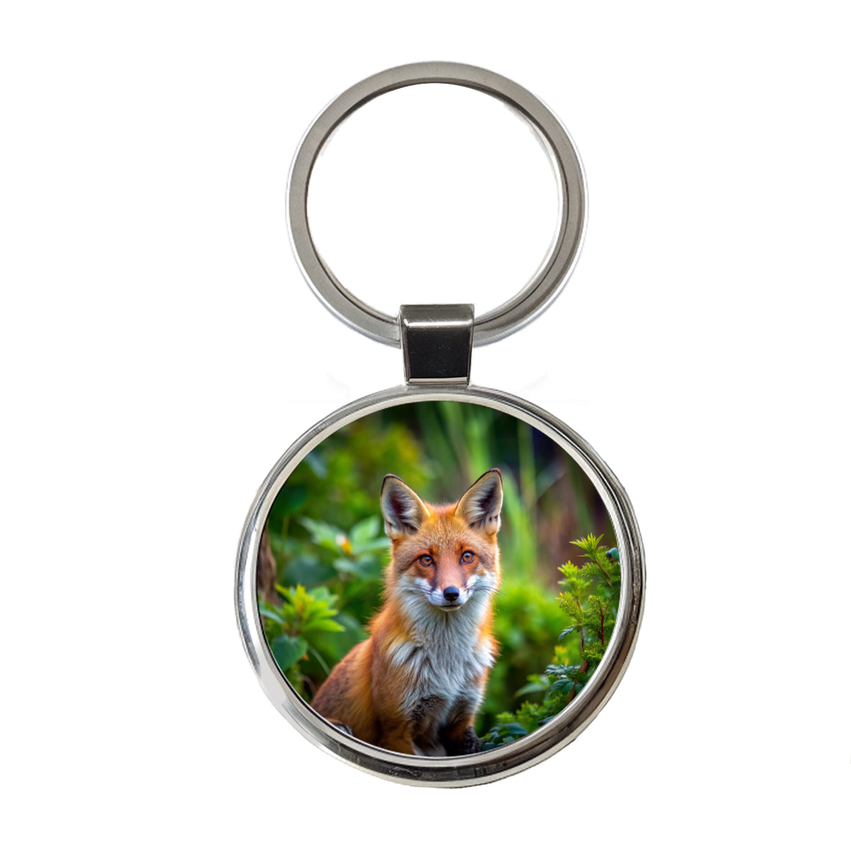 Red Fox Round Metal Keychain