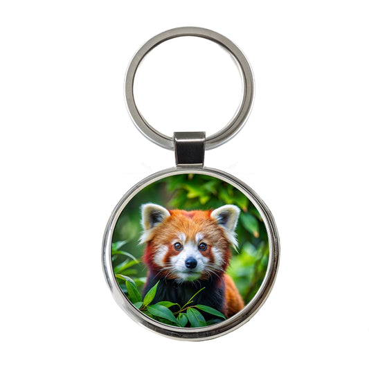 Red Panda Round Metal Keychain